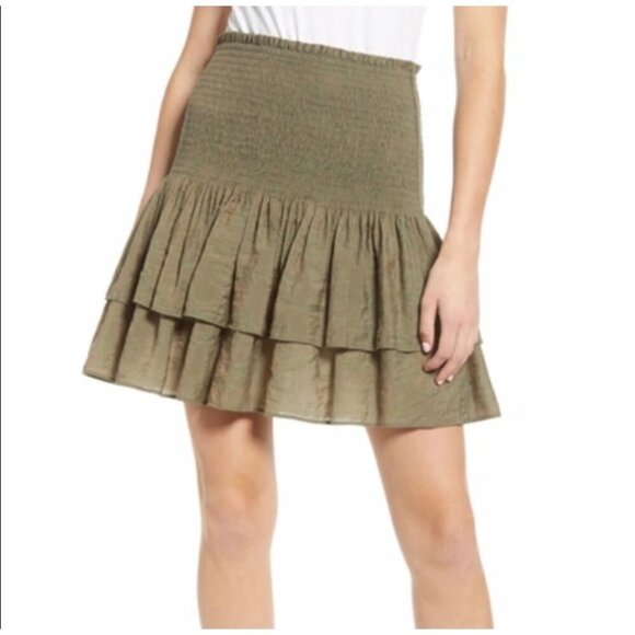 Rebecca Minkoff Olive Green Smocked Mini Skirt Size Large - Picture 1 of 10